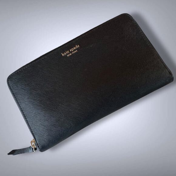 KATE SPADE Black Saffiano Leather Zip Around Wallet In Excellent Condition - Picture 2 of 8